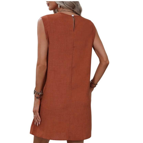BOPOCO Sleeveless Mini Sheath Dress In Rust Sizse S/M - Picture 2 of 6